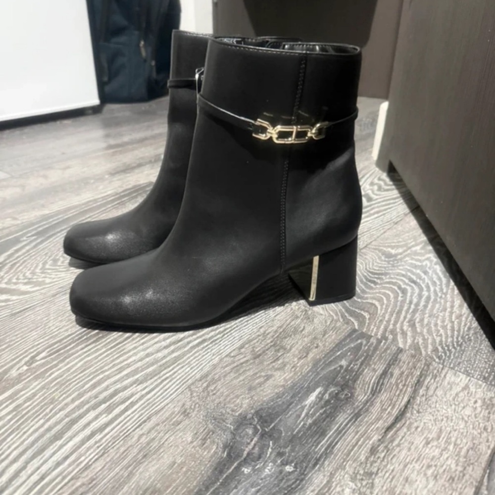 Jones New York Black Heeled Boots with Gold Accent